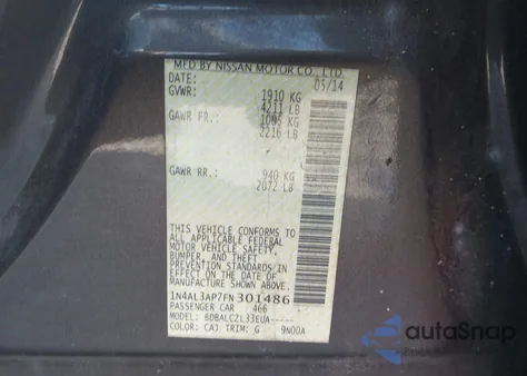 2015 Nissan Altima 2.5/2.5 S/2.5 Sl/2.5 Sv z USA, uszkodzony, nr VIN 1N4AL3AP7FN301486